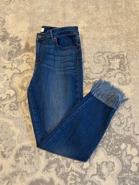 LOFT Dark Blue Frayed Hem Ankle Jeans